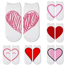 Новые Kawaii 3D принтованные красные носки с принтом в форме сердца, женские розовые дышащие хлопковые носки с рисунком сердца, повседневные забавные носки по щиколотку для влюбленных