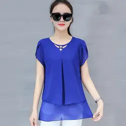 Mioim блузка рубашка Летний стиль Для женщин блузки разноцветный Повседневное топы с круглым вырезом короткий рукав шифоновая рубашка blusas