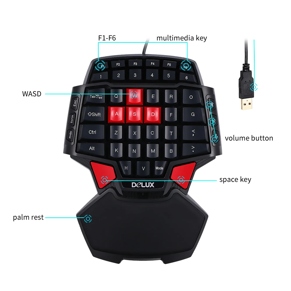 Delux проводная мышь и комбинации клавиш с одной рукой T9 мини игровая клавиатура M618 эргономичные вертикальные игровые мыши комплект для ПК ноутбука