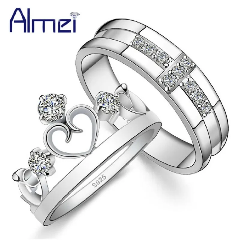 

49% off Crown Couple Rings Silver Color Jewelry Zircon Engagement Ring Men/Women Bague Homme Lovers Valentine's Day Gifts J412