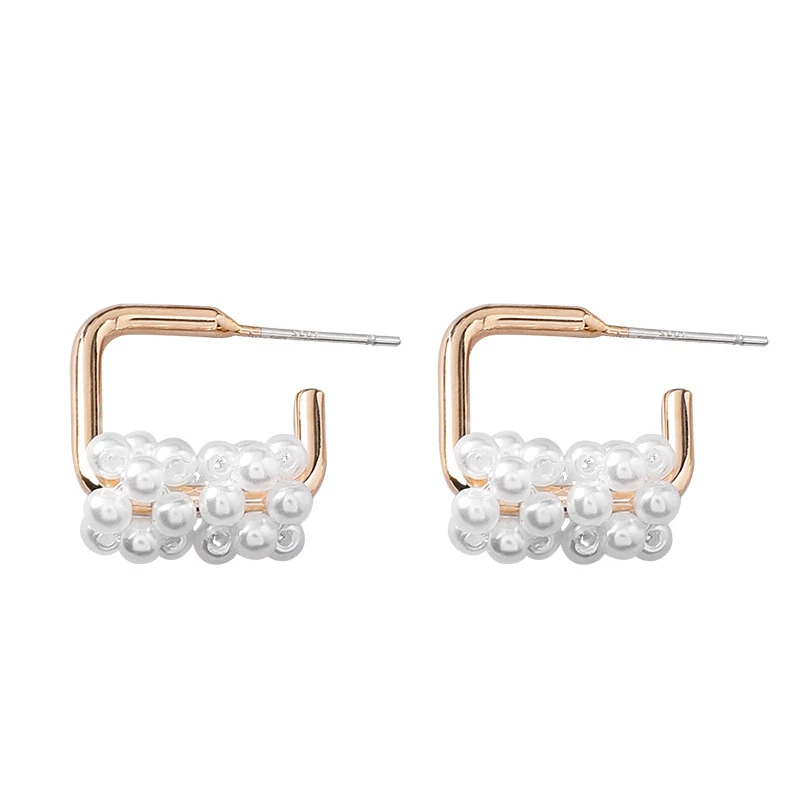 

2019 New Fashion Loop Hoop Earrings With Simulated Pearls Korean Grape Bunch Gold Color Statement Hoops Earrings For Women