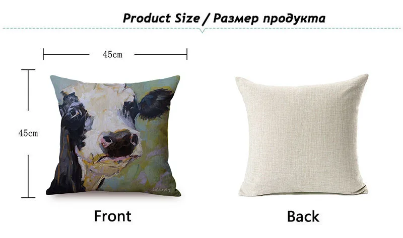 3D Cattle Cow European Style Oil Painting Art Farm Animal Print Home Decor Throw Pillow Case Cotton Linen Car Sofa Cushion Cover K90-13