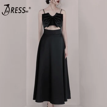 

INDRESSME 2019 New Bow Tie Spaghetti Straps Cut Out Maxi Dress Party Women Fashion Loose Bodice Dresses