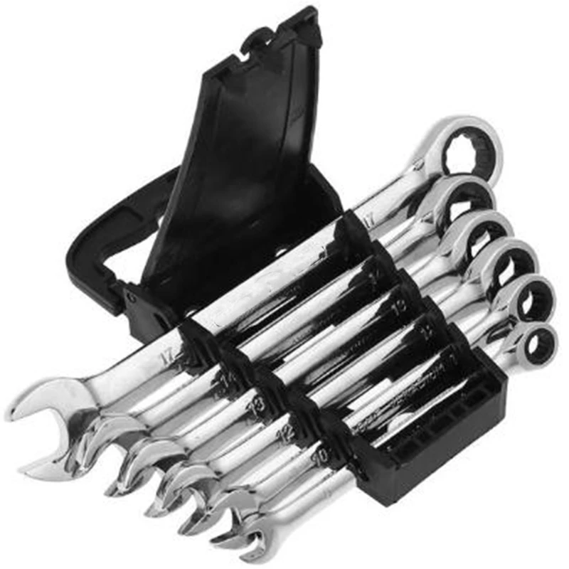 

6 Pcs/Set 72 Teeth Ratchet Wrench Set Multiuse Wrenches Dual Use Spanners Tools Kit Fixed Head Combination Tool