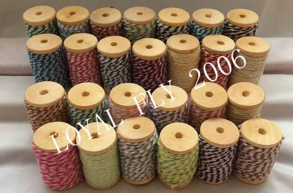 

2pcs/lot 26 mix color Cotton baker Twine 12ply cotton string coton cords 10yards wooden spool