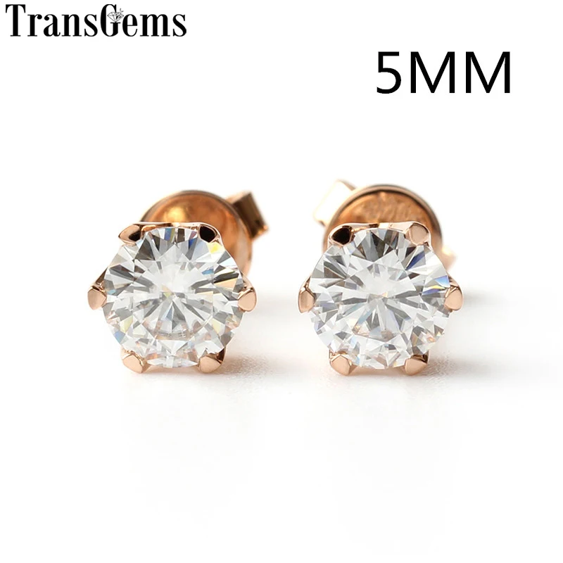 Transgems закручивающаяся задняя часть Муассанит золотые серьги 5 мм 0.5CT F Цвет Муассанит алмаз и 14 K White or Yellow Gold серьги