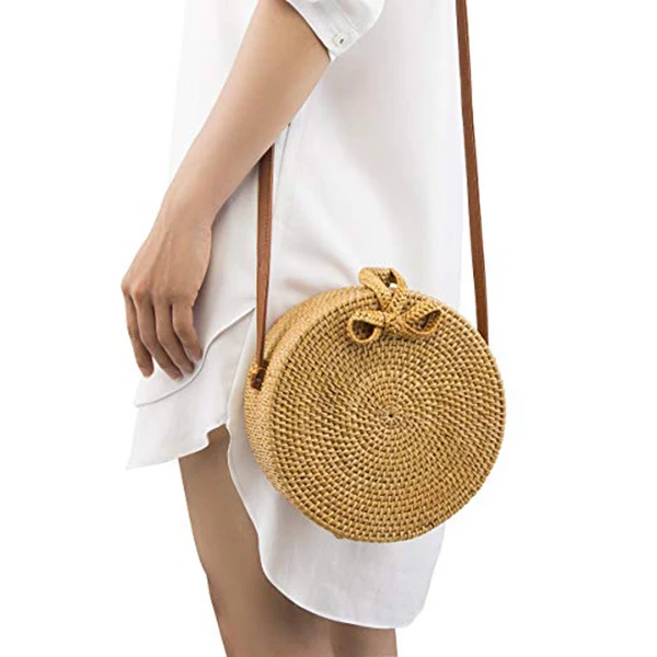 

Women Round Straw Bag Summer Rattan Handbags Handmade Woven Beach Shoulder Bags MSJ99