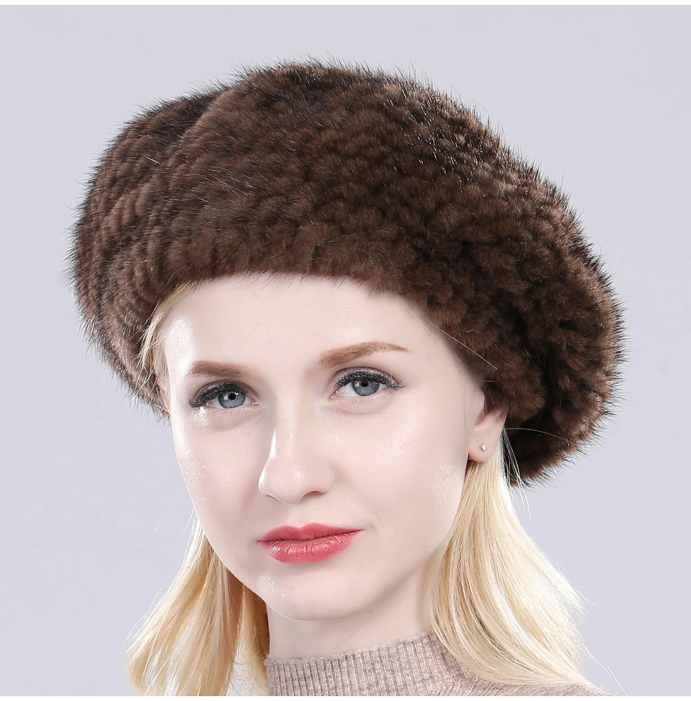 Новая модная зимняя женская шапка из натурального меха норки, настоящие шапочки с мехом норки, теплая мягкая вязаная шапка ручной работы, настоящая норковая шапка