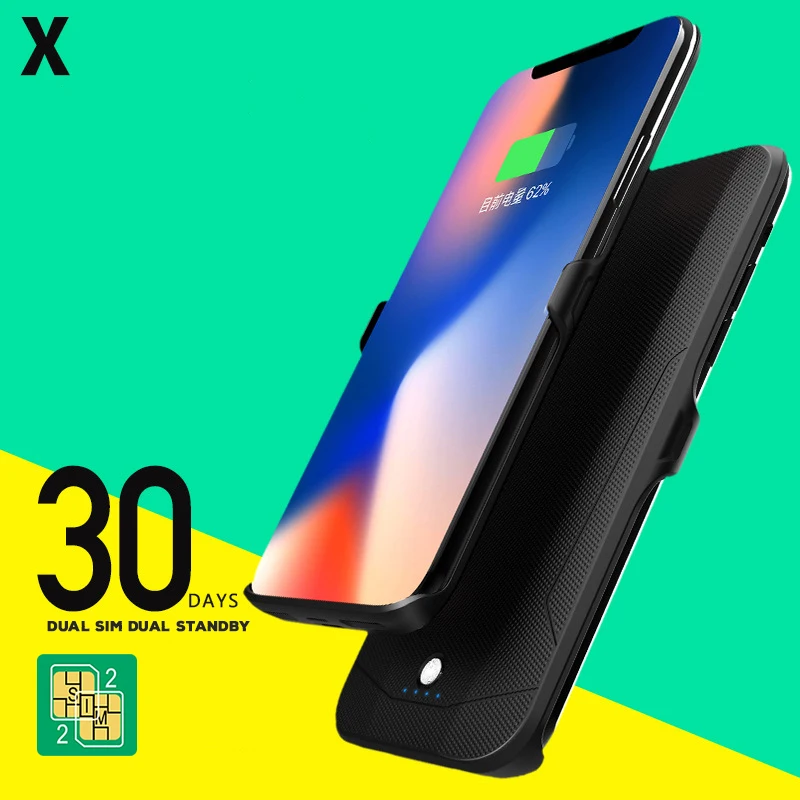 

DSDS Function Smart Case for iPhone X Anti-Knock Design Back Cover Dual Sim Card Dual Standby 3000mAh Battery Cases