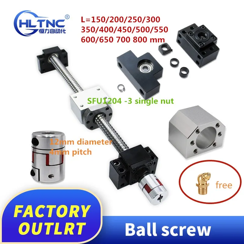 

free SFU1204 set:rolled ball screw C7 with end machined + 1204 ball nut + nut housing+BKBF10 end support + coupler for cnc