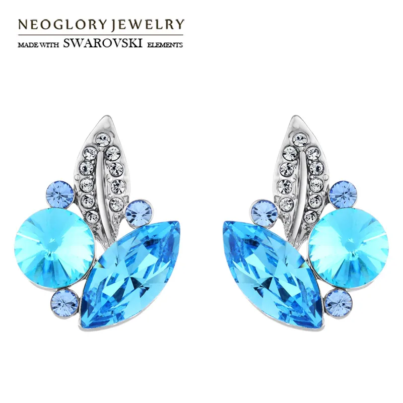 

Neoglory Austria Crystal & Auden Rhinestone Stud Earrings Elegant Leaf Design S925 Silver Plated Needle Trendy Style For Women