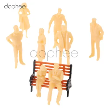 

dophee 50pcs 1:50 Building Layout Model People + 10pcs Model park bench Train HO Scale Painted Figure Passenger