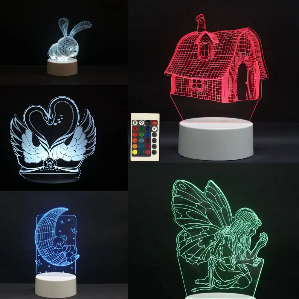 

3D LED Night Lights Log Cabin Wooden House 7 Colors Change Hologram Atmosphere Novelty Lamp for Home Decoration Visual Toy Gift