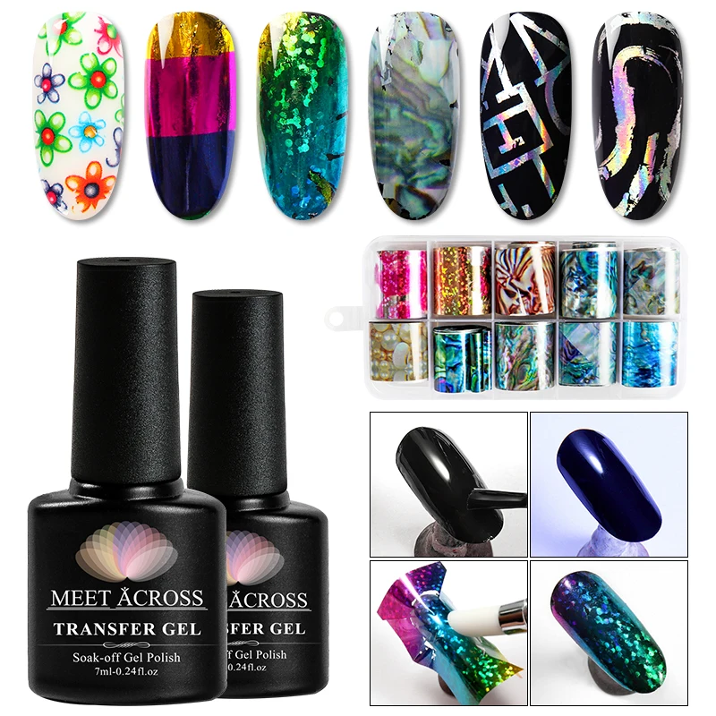 

MEET ACROSS Charm Nail Foils Polish Stickers Decoration Holographic Nail Art Transfer Sticker Manicure Set for Gel Nail Varnish