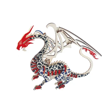 

3D Wooden Puzzle Dragon Jigsaw Puzzle Children Educational Woodcraft Puzzle Kit Wooden Dragon Model Colorful