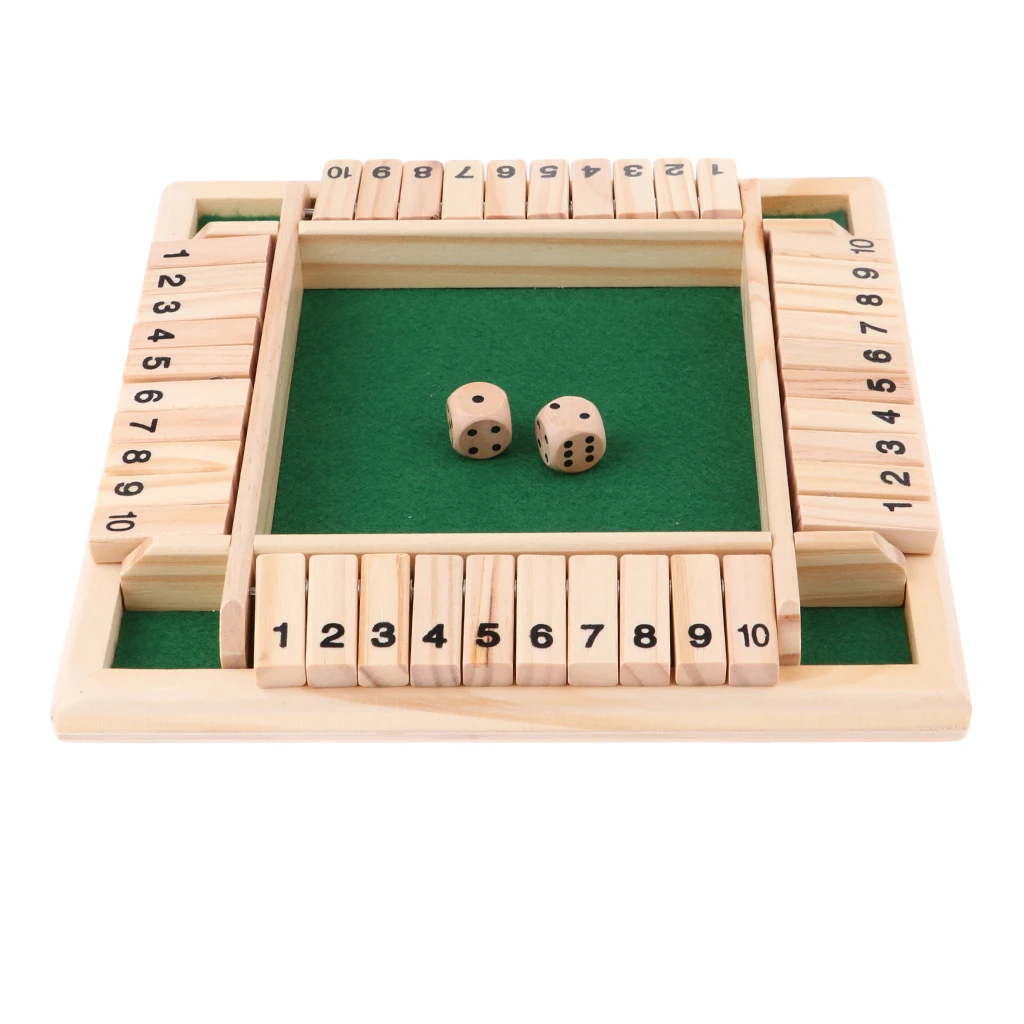 Wood Deluxe 4 Sided 10 Number Shut the Box Dice Board Game for Kids Adults KTV Pub Bar Party Indoor Entertainment 