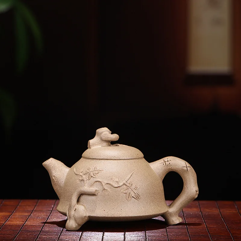 

Teapot Quality Goods Manual Raw Ore Grey Lime Mud Tripod Stump Kettle Kungfu Online Teapot Tea Set Customized Generation Hair