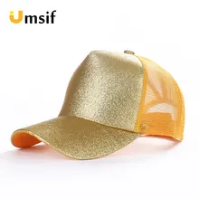 Новая сетчатая бейсболка с пайетками для женщин летние шляпы от солнца Bling Золотая Кепка Женская камуфляжная Регулируемая конский хвост Snapback cap s