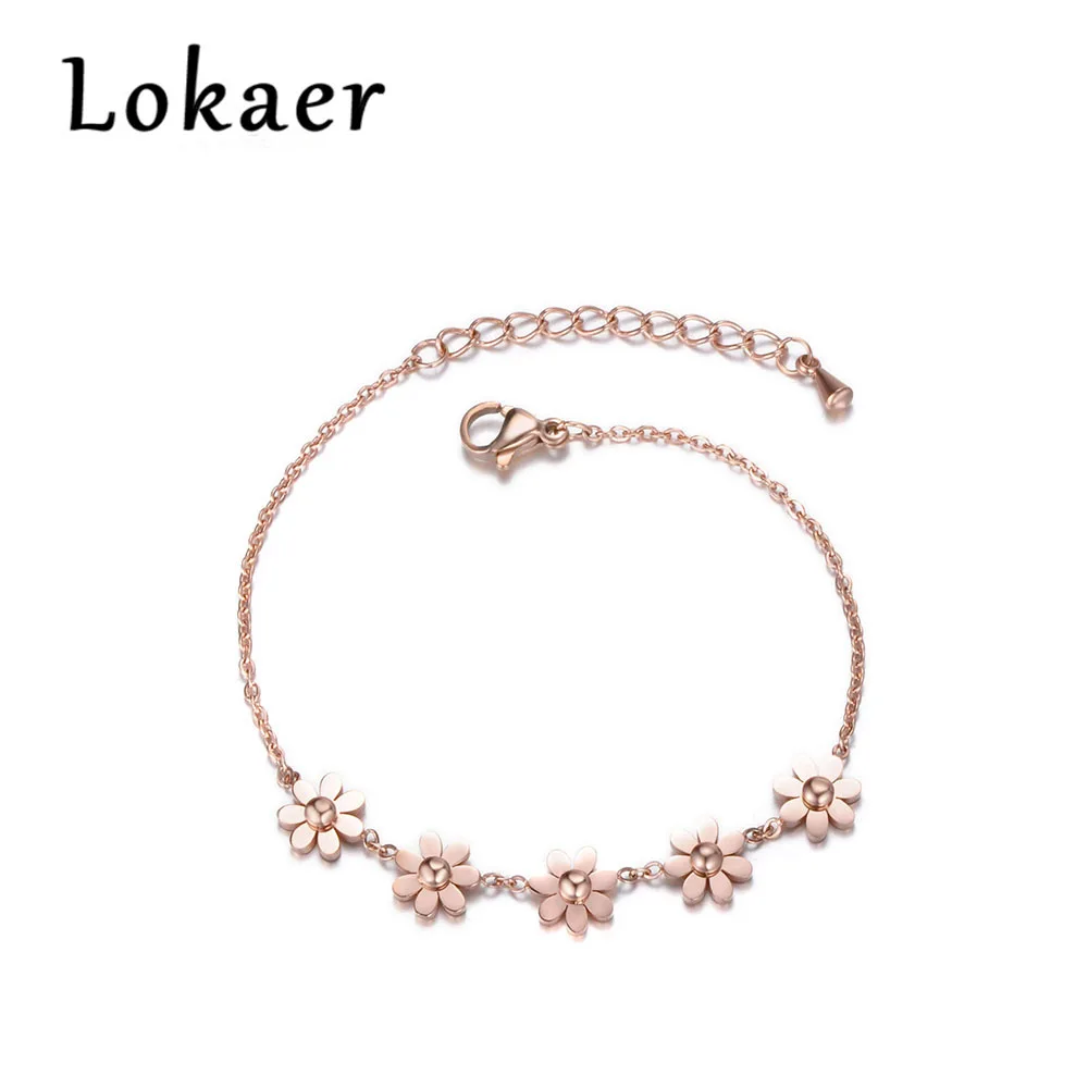Lokaer Классическая титановая сталь маргаритки браслеты и браслет для женщин розовое золото цвет цепи и звенья браслет ювелирные изделия B170660433R