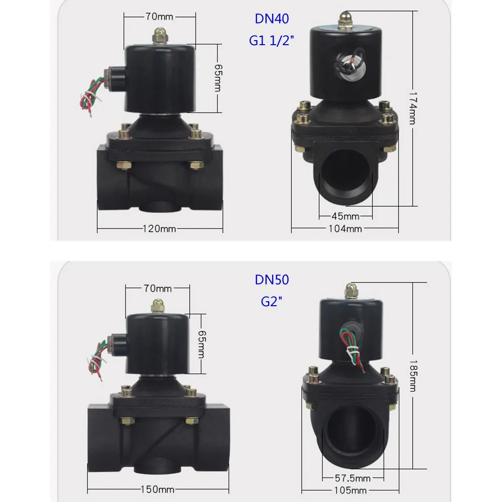 DN08/10/15/20/25/32/40/50 AC 110V AC 220V DC 12V DC 24V Пластик нормально закрытый электромагнитный клапан воды клапан переключающего клапана