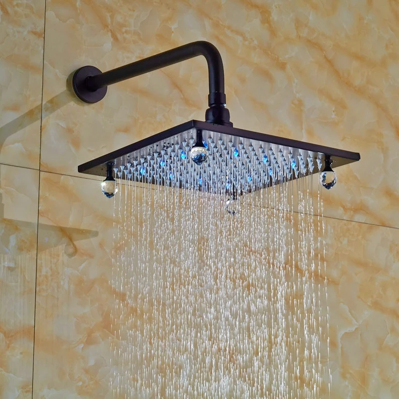 

Oil Rubbed Broze 12-in Shower Head LED Lights Bath Shower Sprayer With Arm Freeshipping