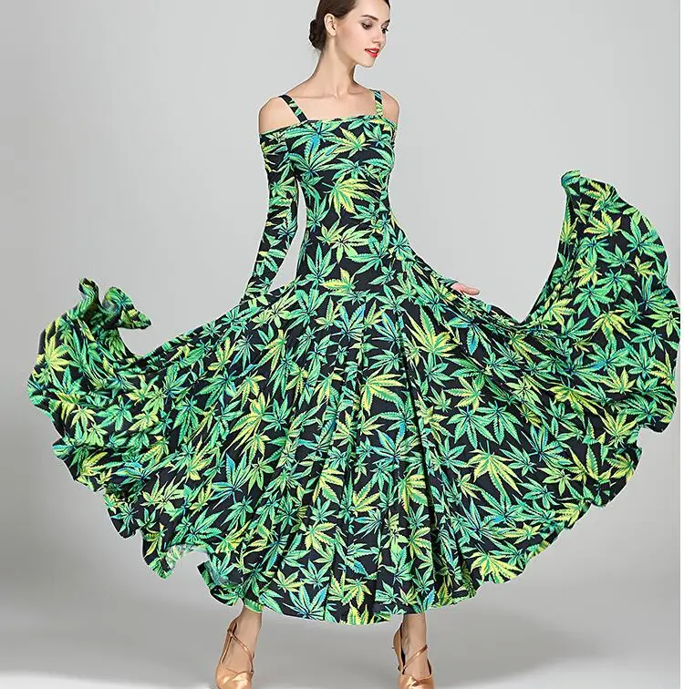 black print ballroom waltz dress rumba Standard social dress Ballroom dance competition fringe modern dance dress9043