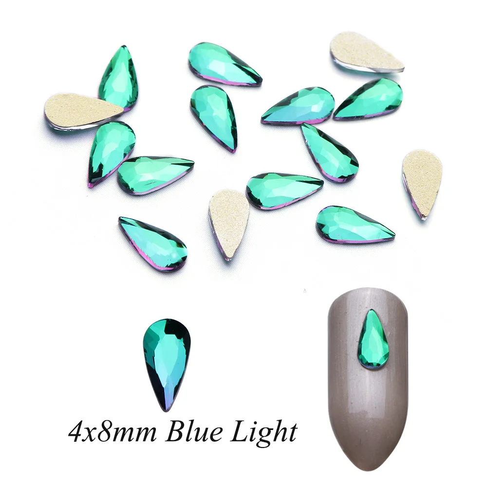 10 шт., Стразы для ногтей с кристаллами в виде капли воды, украшения для ногтей, стразы с плоской задней частью, камни, самоцветы, 3D аксессуары для ногтей JIR11 - Цвет: Blue Light