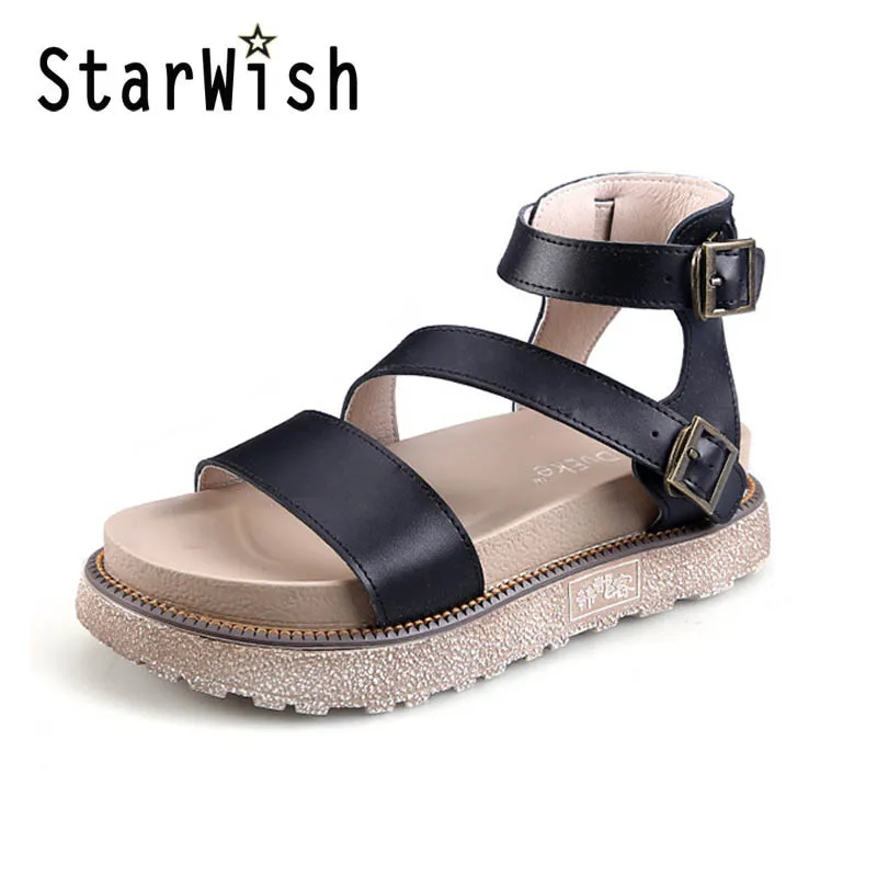 STARWISH Fashion Genuine Leather Ankle Strap Gladiator Sandals Women Comfortable Ladies Casual 