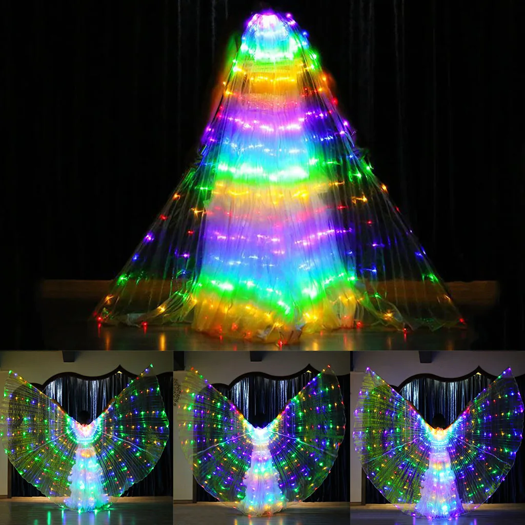 

2019 new Women LED Belly Dance Wings Colorful Wings with Telescopic Stick Angel Isis Wings Butterfly Wings Stage Props 360