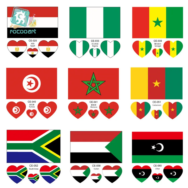 

Latest Africa Flag Face Sticker World Cup Egypt Nigeria Angola Tunisia Morocco Sport Meeting Facial Temporary Tattoo.
