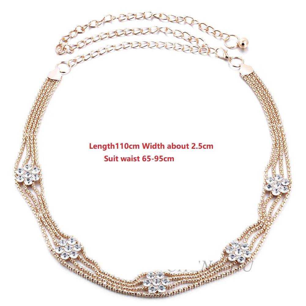 

Lady Dress Waist Belt Female Fashion Metal Decorate Waistbelt Gold Flower Diamond Lady Waist Chain Dress Accessories Belt B-9100
