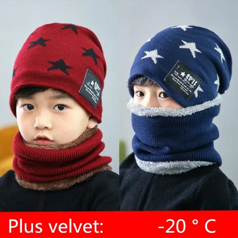 Hot parent child 2pcs super warm Winter balaclava wool Beanies Knitted Hat and scarf for 3-12 years old girl boy hats