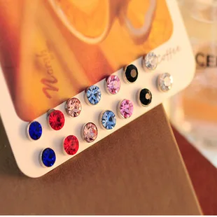 

6MM 10 colors magnet stud Earrings for men women Fashion Spring color cub zirconia crystal earrings ears clip no pierced