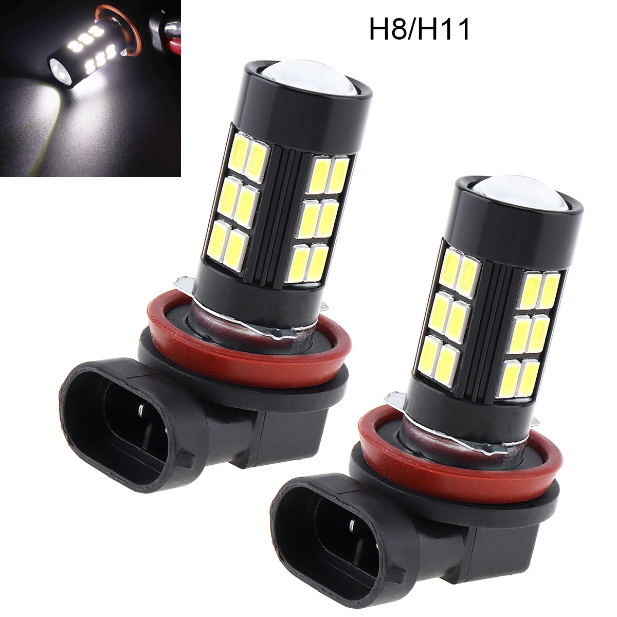 

2 Pcs Car Fog Light 12V 80W H8 H11 LED 6000K White Light Projector High Power Fog Driving Light Bulb