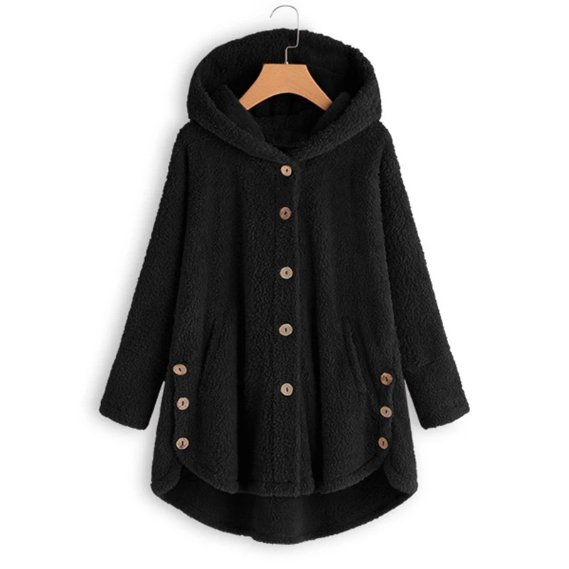 Пушистые пальто осень зима женские куртки женские повседневные с длинным рукавом и капюшоном верхняя одежда с разрезом Подола пальто леди плюс размер свитера 5XL