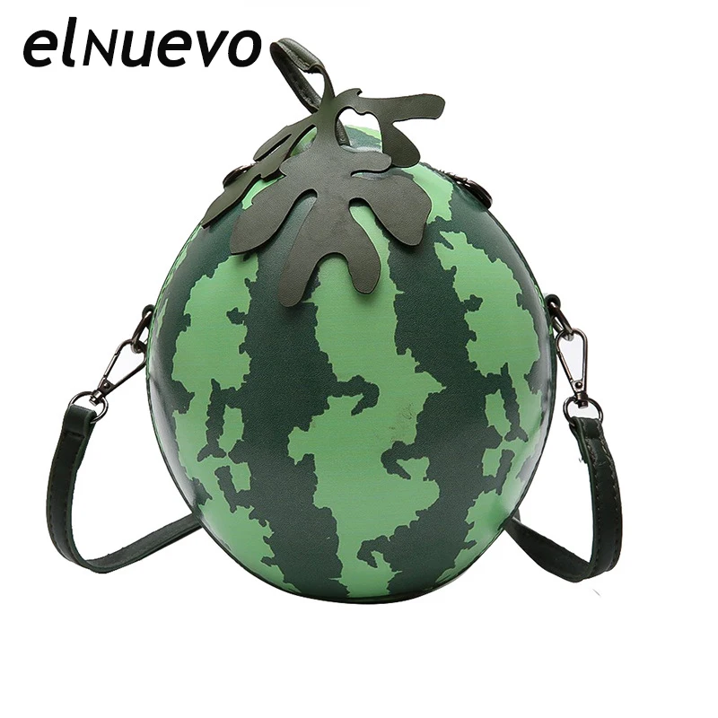 

New Personality Fruit Watermelon Handbag PU Leather Pressure Shell Women's Wild Single Shoulder Bags Diagonal Small Round Bag