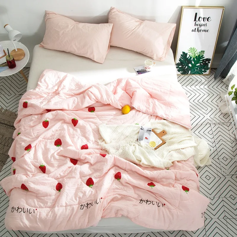 

2019 New Pink Fruit Printed Air Condition Summer Quilt Comforter Twin Queen Blankets for Adults Kids Plaids Patchwork Bed Covers
