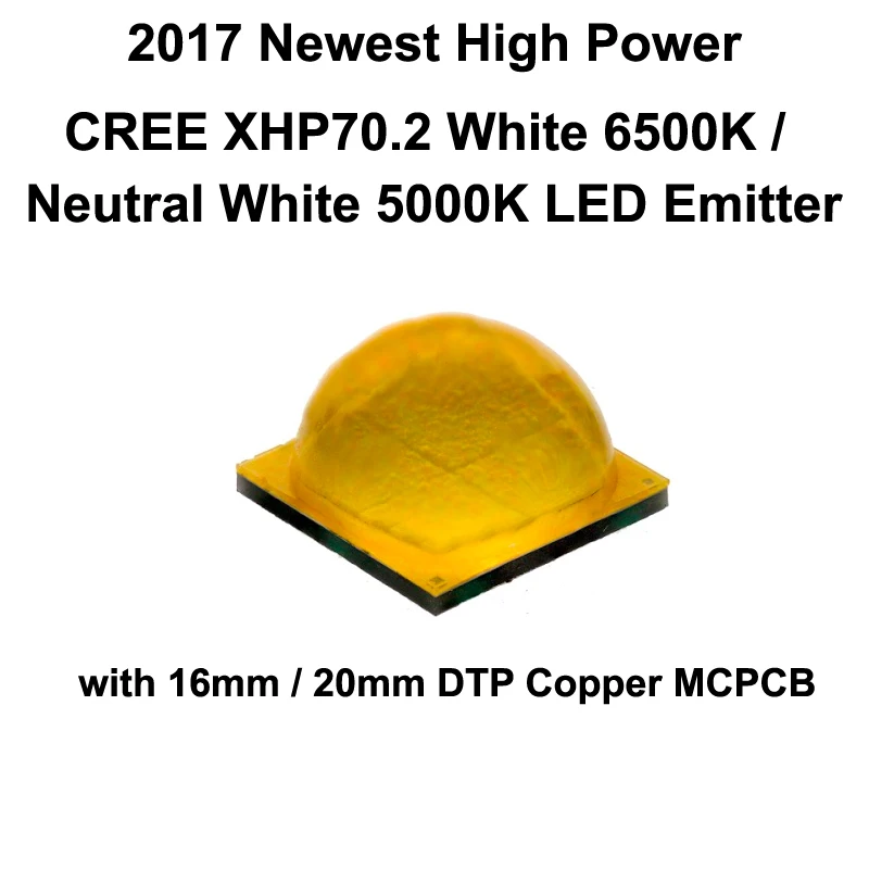 Новейший высокомощный Cree XHP70.2 белый 6000 K/нейтральный белый 5000K светодиодный излучатель с 16 мм/20 мм DTP медный MCPCB(1 шт