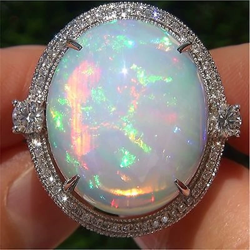 

Fire Opal Wedding Rings for Women Vintage Jewelry Glamour Silver Ring White Crystal Ring Bague Femme Anillos Mujer O5J373