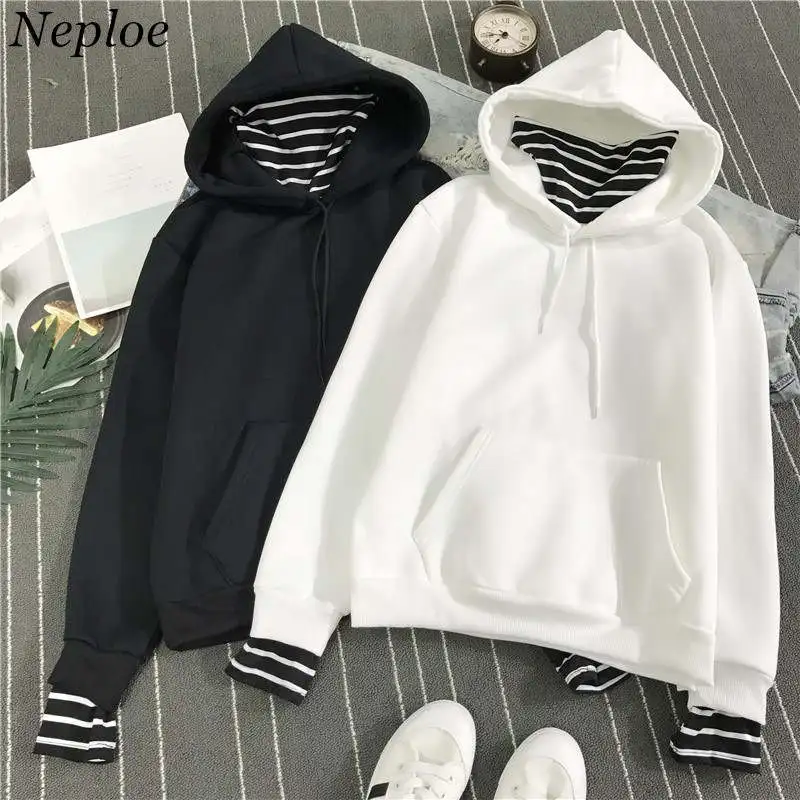 Женские толстовки с капюшоном в полоску Neploe Harajuku повседневный флисовый пуловер