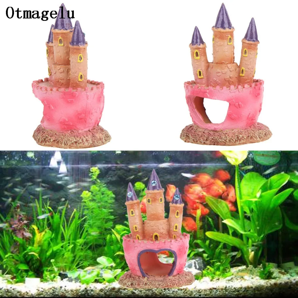 Pink Resin Diamond Castle Aquariums Decorations Castle Tower For Fish Hide Ornaments Fish Tank Aquarium Accessories Background