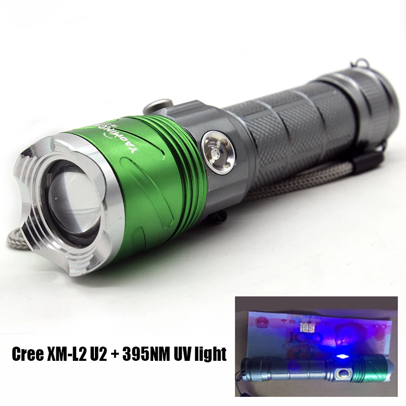 

CREE XM-L2 U2 High Power Led Linternas Lantern 395nm Ultraviolet Flashlight Ultra Violet Light UV Lamp Add 18650 Battery Charger