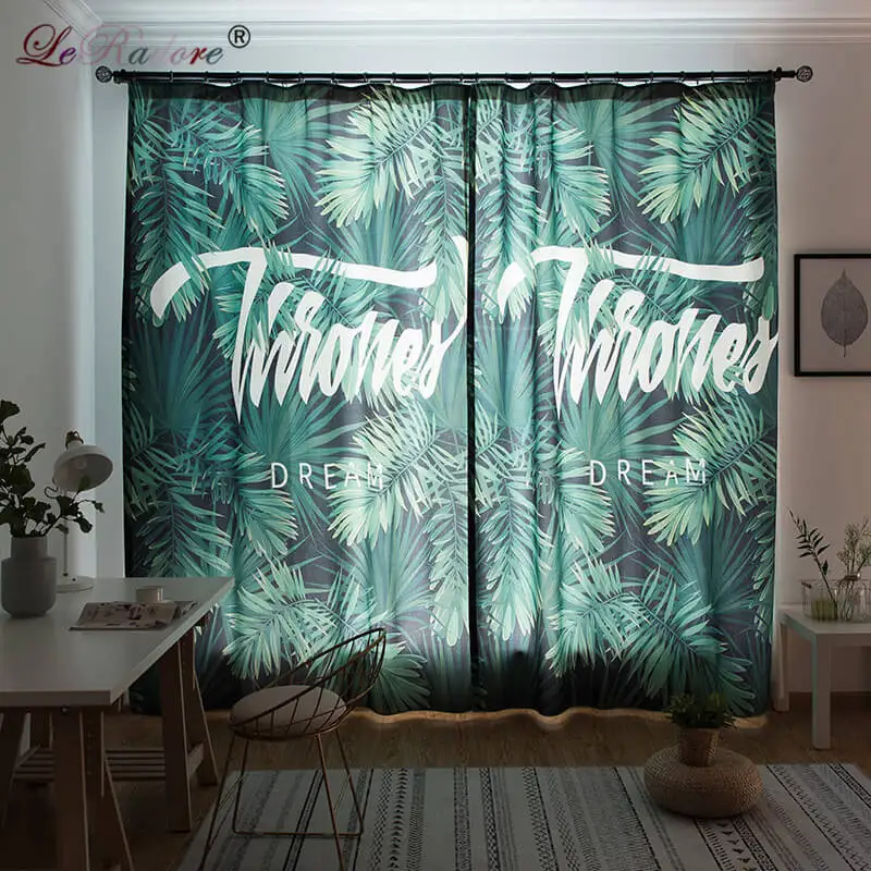 

LeRadore Customized Tropical Palm Tree Leaves Print Curtain Thicken 70%-80% Shading Polyester Blankout Curtains for Living Room
