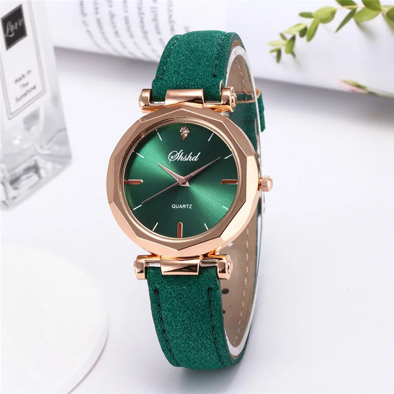 Модные женские кожаные повседневные часы, Роскошные Аналоговые кварцевые наручные часы с кристаллами, с магнитной пряжкой, повседневные женские и мужские часы# A - Цвет: Green