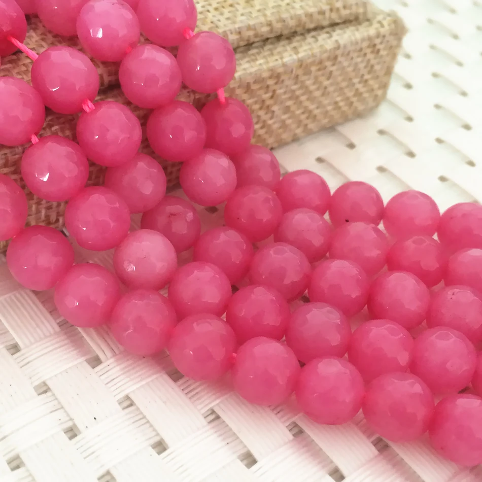 

Pink stone 4mm 6mm 8mm 10mm 12mm hot sale faceted round loose beads semi-precious jades chalcedony diy jewelry making 15inch B07