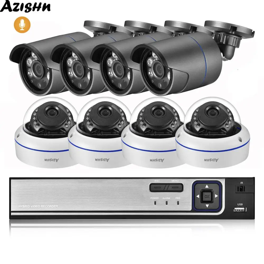Камера видеонаблюдения AZISHN H.265 8 каналов 4 МП POE NVR запись звука ИК IP ночное видение