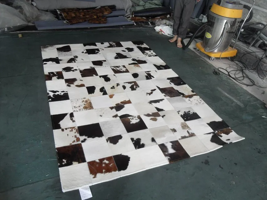 

Fashionable art carpet 100% natural genuine cowhide leather custom size bath rugs
