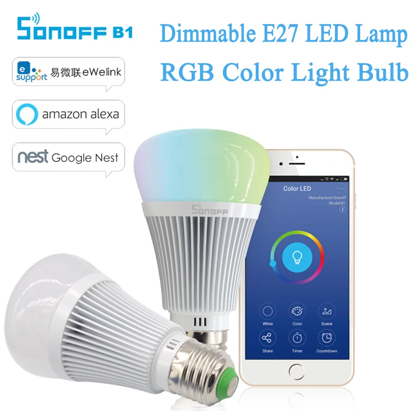В наличии Sonoff B1 Smart Dimmable RGB E27 светодиодный светильник цветной свет таймер лампы