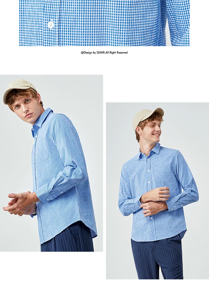 SEMIR мужские рубашки с длинным рукавом в клетку новая хлопковая Мужская Осенняя Студенческая Гонконгская стильная ретро шикарная рубашка