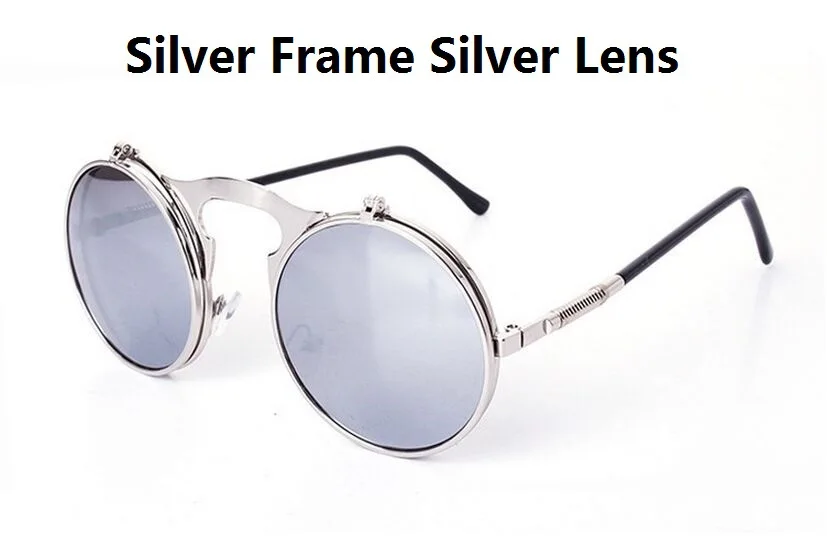 RunBird Ретро стимпанк Круглые Солнцезащитные очки es женские брендовые дизайнерские винтажные металлические паровые панковские Солнцезащитные очки Мужские Oculos De Sol Feminino R009 - Цвет линз: Silver Lens